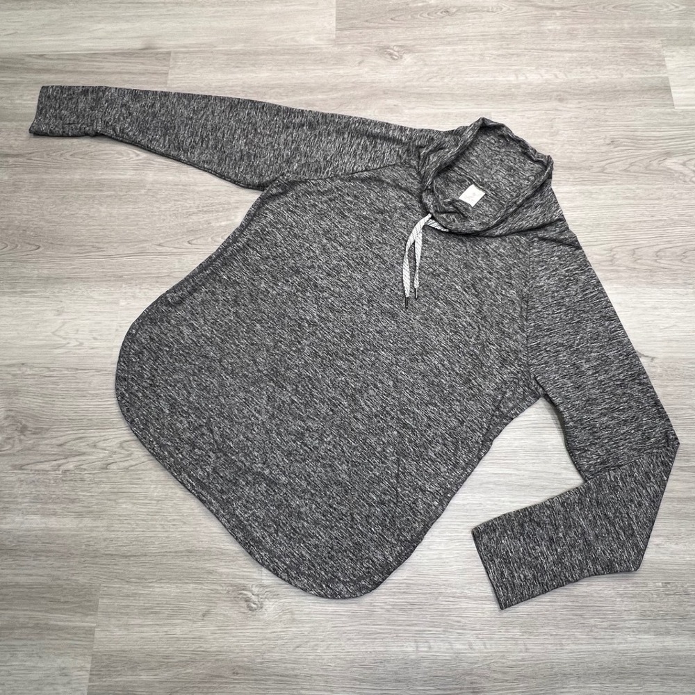 Favorite Soft Funnel Neck Pullover Women's Size L Heather Grey Drawstring